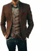 Brun Herringbe Men's Suit Blazer Tweed Single Breasted hacked Lapel One Piece Coat Stiliga kläder för bröllop/Busin R9el#