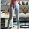 Pantaloni a matita in denim skinny grigio con sollevamento dell'anca Jeans a vita alta Donna Autunno Fashio Leggings slim con elasticità primaverile sexy 240315