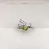 Natural Olivine Pear Ring S925 Sterling Silver Set With Open Mouth Design Womens