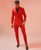 red Double Breasted Mens Customized Wedding Tuxedos Plus Size Men Wear Dinner Prom Party Blazer Suits Jacket+Pants p2Ft#