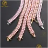 Colares de pingente New Pink Pear Forma Bezel Vvs Moissanite Tennis Chain 925 Sterling Sier Gold 8mm Colar Pulseira Drop Delivery Jew Otcmq