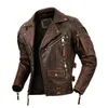 メンズナチュラルレザーオートバイジャケットトップレイヤーカウハイドバイカージャケットレトロモトスーツSte Milled Large Leather JacketM6DC＃