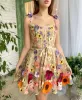 Grundlegende Freizeitkleider 3D-Blumen-TLE-Quadrat-Ausschnitt-Mini-Sling-Kleid Weibliches rückenfreies A-Linie-Kleid Kurzes Vestidos Frauen-schickes Abend-Cocktail-Otdfe
