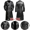 men's GERMAN CLASSIC WW2 MILITARY UNIFORM OFFICER BLACK LEATHER TRENCH COAT N99C#