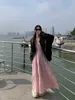 2024 New French Pink Vacation Slim A-line Long Dress with Waist