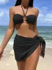 Damen-Badebekleidung, sexy Netzrock, 3-teiliges Bikini-Set, 2024, Frauen-Halter, Push-Up, Ausschnitt, hohe Taille, Badeanzug, Urlaub, Badeanzug-Abdeckung