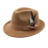 Berets Fashion Fedora Hat For Party Oktoberfest Gentleman JazzHat With Feather Adult Unisex Costume Carnival Accessories