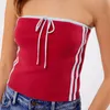 Tanks pour femmes Femmes Summer Knit Tube Tops Rayé Imprimer Cordon Bandeau Gilet Dos Nu Pour Streetwear Vêtements Esthétique