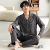 ملابس رجال نوم كبيرة الحجم m-4xlmen pajamas مجموعة القطن طويل الأكمام الرجال pajama بدلة ليلية pijama