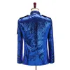 royal Blue Sequin Embellished Military Blazer Jacket Men Stage Party Prom Mens Tuxedo Suit Jacket Singer Show DJ Costume Homme E0X5#