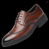 Casual Shoes Fashionable Men's äkta läderblock Business Classic Brown/Black Lace Up Banquet Party Oxford