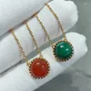 أقراط مسمار الأزياء S925 Sterling Silver Round Natural Led Stone Red Shiny Women Jewelry المجوهرات