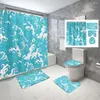 Shower Curtains Water Ripple Bathroom Curtain Set Mat Toilet U-shaped Home Decor