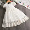 Robes de fille Vintage fille robe broderie dentelle fleur robe enfants à manches courtes fête d'anniversaire robe été enfant en bas âge fille vêtements 3-8 ans yq240327