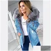 Vestes Femmes Veste Femme Pour Femmes Hiver Chaud Manteau De Fourrure Mode À Capuche Noir Jean Plus Taille Denim 3XL 4XL 5XL Livraison Directe Appar Dhu2P