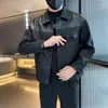 Корейская замшевая лоскутная куртка Fi для мужчин, повседневная кожаная куртка для мужчин, уличная одежда с лацканами, социальная тонкая кожаная куртка из искусственной кожи J5mr #