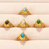 Cluster Rings 1pc Vintage Designer Western Persian Oval Turquoise Ring Eesthetic for Women Girls Gift Bohemian Charm Jewelry