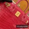 Sac à main en cuir véritable Bk Luxurys Serrure entièrement cousue à la main 30 Portable Grand Brillant Baie Inversée Crocodile Luxe Femme