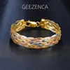 Real 925 Sterling Silver Three Color Gold Plated Multi Threads Woven Bracelets For Women Italian Jewelry Trendy Luxury Bracelets 240313