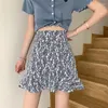 Skirts Summer Female Beach Boho Sexy Mini Skirt 2024 Womens Casual Floral Printed Ruffles Hem High-Waist For Women