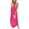 Casual jurken losse lange zonnejurk mouwloze split maxi-jurk zomerstrand met zakken effen recht voor dames vestidos