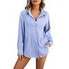 Women's T Shirts Street Korean Girls Crinkled Textured T-Shirt Long Sleeve Button Up Turn Down Neck Versatile Solid Cardigan Coat Top