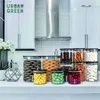 Vorratsflaschen Gläser Urban Green Glasgefäße mit schwarzen Deckeln Lebensmittelaufbewahrungssets aus Glas mit luftdichten schwarzen Deckeln Glasbehälter-Sets mit Bambusdeckeln 240327