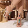 Gemstone Round Summer Color Women Sandals Embellished Designer Toe Ankle Strap High Heel Shoes Party Runway Stilettos 516 43 5