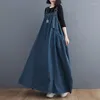 Casual Dresses Woman Spring Autumn Denim Spaghetti Strap Sleeveless Temperament Dress Female Oversized Ankle-length Straight Pullover