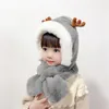 Berets 2024 Winter Children'S Hats And Scarves Two-Piece Set Men Women Baby Cute Cartoon Plush Hood