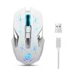 Souris HXSJ T300 souris sans fil 2.4G souris ergonomique 2400 DPI souris optique RGB rétro-éclairage souris de jeu muet blanc