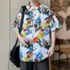 Mäns avslappnade skjortor koreansk version smal strandskjorta hawaiian stil kort ärm topp för resesemester streetwear sommar man m-xxxxxl