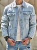 fi Streetwear Mannen Ripped Slim Denim Jasje Mannelijke Hoge kwaliteit Distred Casual Jean Jas Jas 27ic #