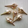 Partihandel 12st/Lot Natural Gold Color Side Conch Shells för DIY Pendant Beige Seashell Craft Handgjorda smycken Tillbehör gratis 240311