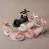 Barn sandaler flickor gladiator skor sommar pärla barn prinsessa sandal ungdom småbarn fotfäste rosa vita svart 26-35 t8lp#