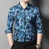 pink Red Rose Frs Mens Shirts With Printed Blue Fancy Wedding Party Wear Social Club Outfits Husband Wear Smooth Blouse Big 788e#