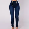 High Waist Jeans Trousers Breasted Multi Button Women Cargo Pants High Waist Jeans Elastic Double Breasted High Waist Streetwear 240319