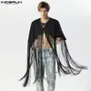 Mężczyźni Cloak Płaszcze Solidny kolor Tassel O-Neck Loose Streetwear PCHO 2024 Fi Casual Male Cape Nieregularny wykop incerun s-5xl Z53W#