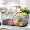 Storage Baskets Nordic Metal Mesh Fruit Basket Bin with Double Wooden Handle Multi-functional Wrought Iron Wire Rectangle Drop shipping