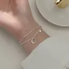 Braccialetti di collegamento 925 placcato argento catena a doppio strato nappa stella zircone luna braccialetto di fascino braccialetto per le donne ragazze gioielli eleganti Sl524