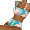 Les maillots de bain féminins sexy tie dye ne positionne pas le buste imprimé divisé de maillot de bain ensemble licou haut-bikini