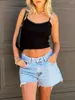 Réservoirs pour femmes Femmes Spraghetti Sangle Crop Top Dentelle Garniture Mignon Tops Couleur Unie U-Cou Sans Manches Cami Streetwear