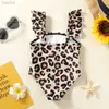 Costume intero da bambina con stampa leopardata e volant, adatto per la stagione estiva, morbido e confortevole 24327