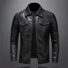 Veste en cuir de moto pour hommes, grande taille, poche noire, fermeture éclair, revers, coupe cintrée, printemps et automne, manteau Pu de haute qualité, M-5XL N3Yz #