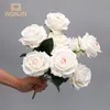 Wqnjin flores artificiais de rosa, plantas falsas de seda rosa, decoração para casa, buquê de rosas de outono branco, decoração de escritório 240322