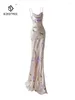 Casual Dresses Birdtree Double Layer Mulberry Silk Party Women Spaghetti Strap Floral Slim High End Fishtail Dress Summer D43565QC