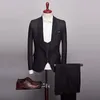 2023 New Men's Casual Boutique Busin Big Black Collar Suit / Male Jacquard Dark Pattern Blazers Jacket Pants Vest 3 Pcs Set S1DE#