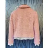 Damenjacken 2024 Frauen Frühlingskleidung Marke Designer Zweireiher Knöpfe Spitzenbesätze Rosa Tweed Jacke Crop Top