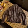 gratis fartyg.men Frosted Tea Core Cowhide Coat.Collect Vintage Brown Real Leather Outwear.slim Soft Fitn Leather Jacket 65R3#