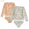 Endelar Baby Girls Swimwears Kids Lång ärm i ett stycke Song Sunscreen Floral Bodysuit Swimming Swimsuit Bikini Suits 24327